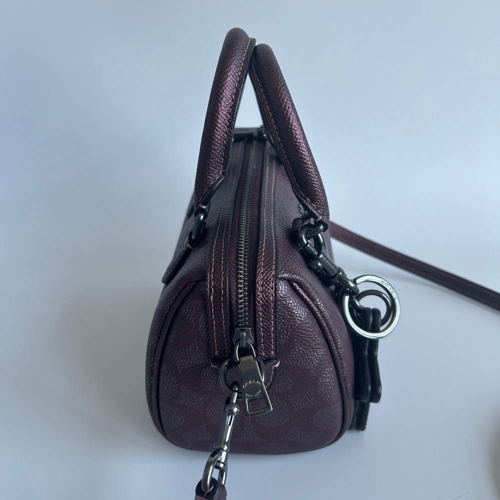 Coach Mini Rowan Metallic Plum Signature Leather Crossbody Bag Good - Picture 5 of 10